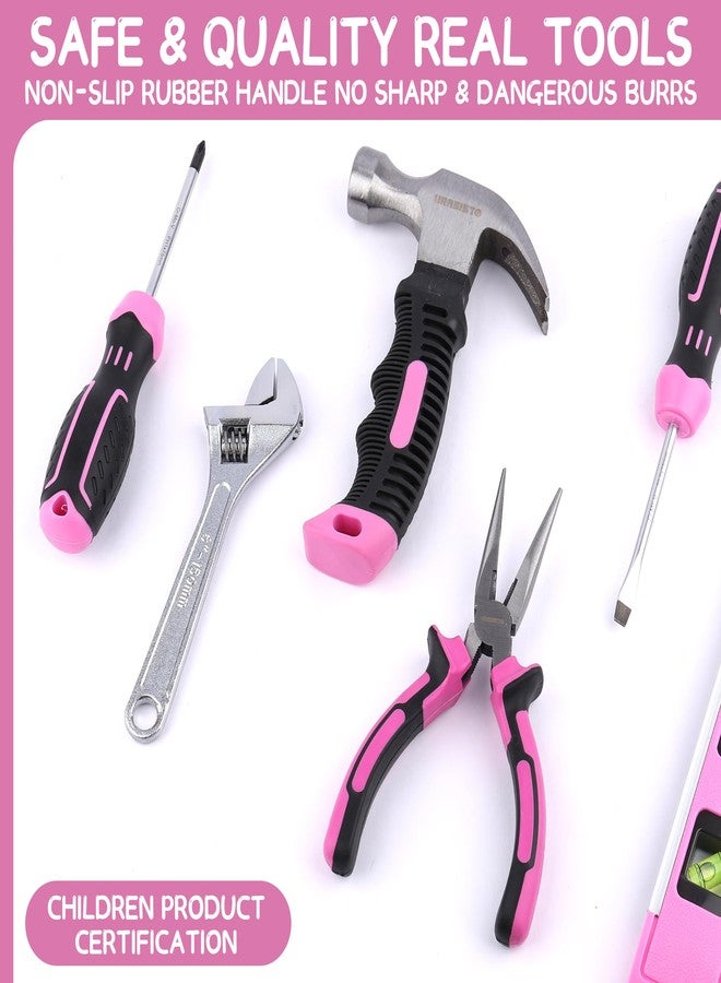 URASISTO 22-Piece Kids Tool Set with Storage Bag, Pink Junior Real Hand Tool Kit for Boys & Girls, Age 8+ - Image 2
